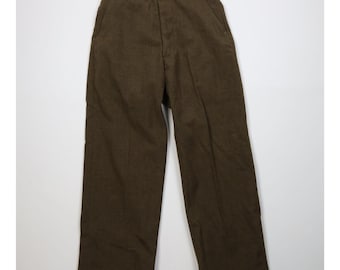 Calças de lã verde-oliva de 18 oz, tamanho 28x29, estilo Guerra da Coreia, anos 50. Calças vintage de lã da Guerra da Coreia, estilo militar dos anos 50.