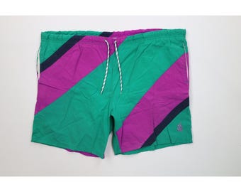 AS IS 90s Nautica Mens 2XL Color Block Beach Sailing Lined Shorts Trunks, Vintage Nautica Beach Shorts, 1990s Nautica Swim Trunks, Vintage