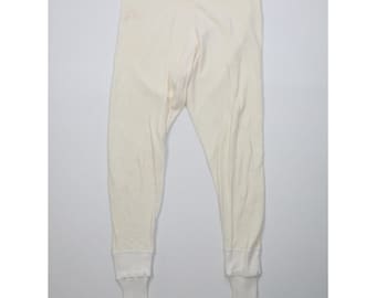 50s 60s Womens 16 Double Wall Wool Knit Thermal Joggers Pants Cream USA, 1950s Thermal Knit Pants, 1950s Womens Base Layer Pants, 1950s Pant