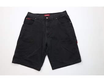 90s Y2K Paco Sports Mens 38 Distressed Baggy Fit Denim Jean Shorts Black, Vintage Baggy Denim Jean Shorts, 90s Denim Shorts, Vintage Shorts