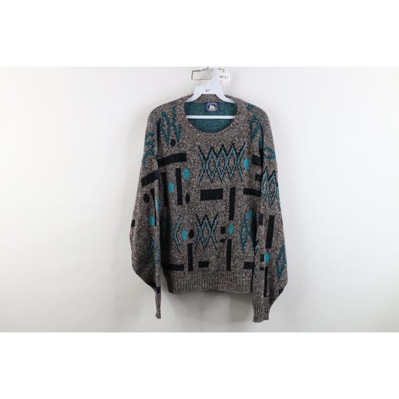 90s Streetwear Womens Large Abstract Geometric Knit Crewneck Sweater USA, Vintage Geometric Knit Sweater, 1990s Abstract Sweater, Sweater