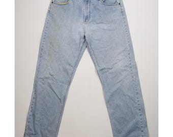90s Nautica Mens 40x34 Distressed Classic Fit Wide Leg Denim Jeans Blue, Vintage Nautica Wide Leg Jeans, 1990s Nautica Denim Jeans, 1990s