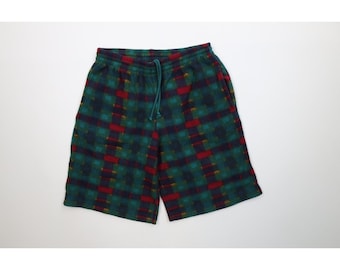 Streetwear des années 90, taille moyenne arc-en-ciel à carreaux en polaire, polyester, shorts en polaire vintage, shorts à carreaux des années 1990, shorts de détente vintage