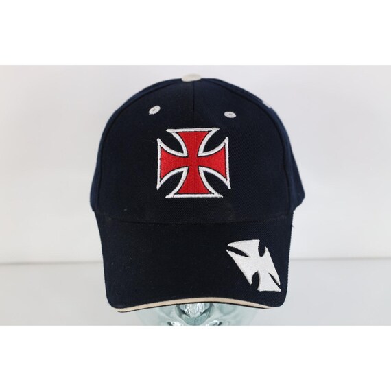 90s Y2K Streetwear Iron Cross Motorcycle Hat Cap Dark Blue Adjustable, Vintage Iron Cross Hat, Vintage Motorcycle Hat, 1990s Iron Cross Hat