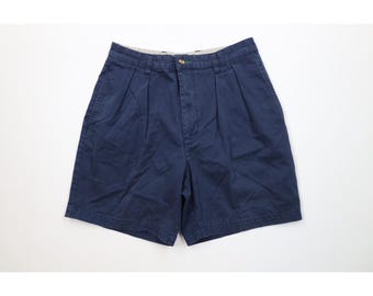 90s Tommy Hilfiger Mens 30 Distressed Above Knee Chino Shorts Blue Cotton, Vintage Tommy Hilfiger Shorts, 1990s Chino Shorts, 90s Golf Short