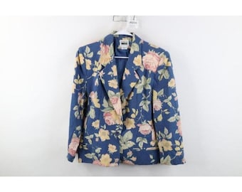 90s Streetwear Womens 12 Linen Blend Flower Suit Coat Blazer Jacket, Vintage Floral Blazer Jacket, 1990s Flower Blazer, Womens Blazer Jacket