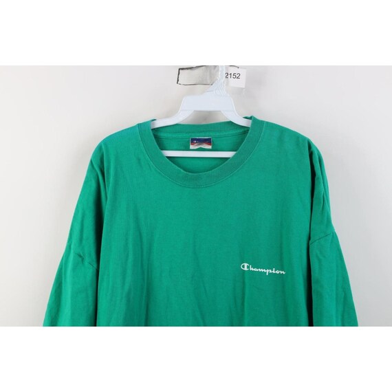 90s Champion Mens 2XL Faded Spell Out Heavyweight T-Shirt Green Cotton, Vintage Champion T-Shirt, 1990s Champion Heavyweight T-Shirt, 90s T View 2