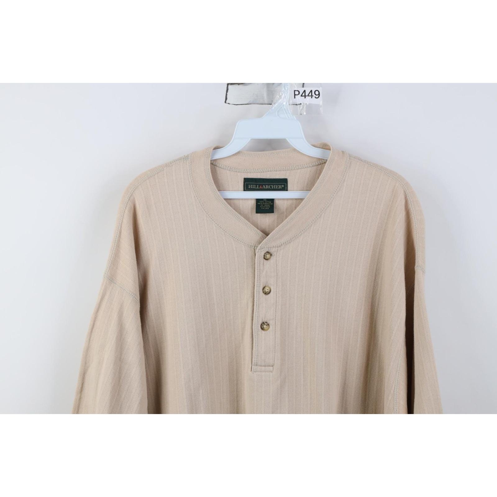 90s Streetwear Mens XL Blank Thermal Ribbed Knit Henley T-shirt