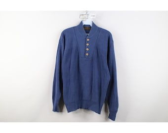 90s Eddie Bauer Mens Medium Faded Cotton Thermal Ribbed Knit Henley Sweater, Vintage Eddie Bauer Henley Sweater, 1990s Thermal Knit Polo