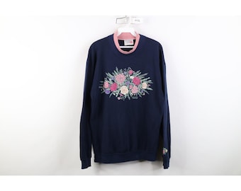 90s Streetwear Womens  Large Distressed Nature Flower Sweatshirt USAm Vintage Nature Sweatshirt, 1990s Floral Sweatshirt, Flower Sweatshirt