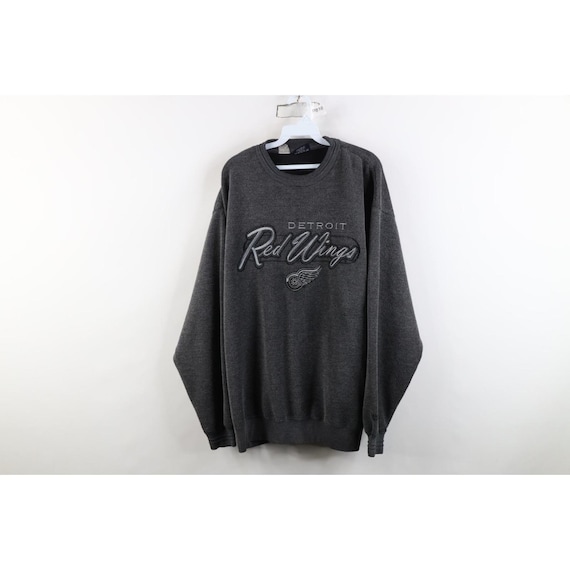 90s Mens XL Detroit Red Wings Hockey Thermal Crewneck Sweatshirt Gray, Vintage Detroit Red Wings Hockey Sweatshirt, 90s Hockey Sweatshirt