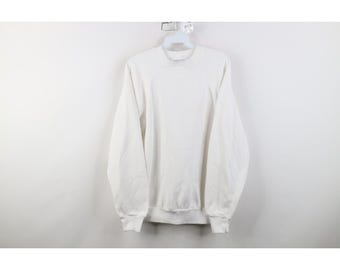 Sudadera de cuello redondo raglán lisa para mujer, talla grande, estilo streetwear de los 90, color blanco, fabricada en EE. UU. Sudadera vintage de cuello redondo lisa, sudadera de cuello redondo de los años 90, estilo raglán.