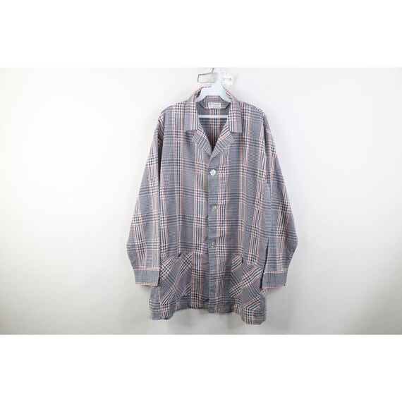 70s Streetwear Mens XL Houndstooth Plaid Lab Coat Button Jacket USA, 1970s Houndstooth Lab Coat, Vintage Lab Coat, 1970s Working Lab Coat