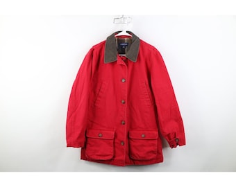 Chaqueta de trabajo Lands' End para mujer, talla mediana, con cuello de gamuza y forro de franela, estilo años 90. Chaqueta de trabajo Lands' End vintage, chaqueta de trabajo de los años 90. Ropa de trabajo.