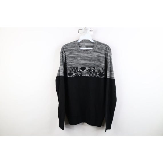 90s Streetwear Womens Medium Abstract Geometric Knit Crewneck Sweater, Vintage Abstract Sweater, 1990s Crewneck Sweater, 1990s Mom Sweater