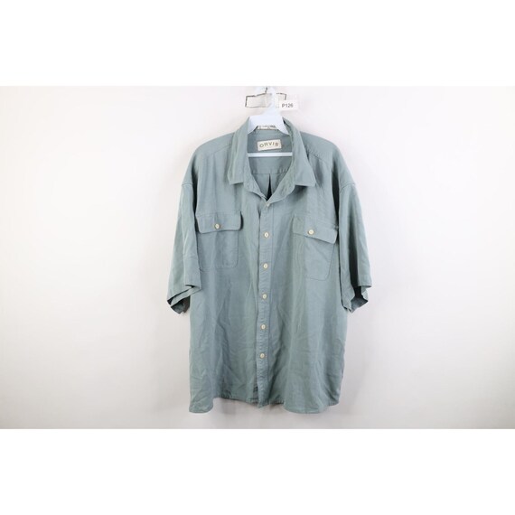 90s Y2K Orvis Mens 2XL Silk Herringbone Short Sleeve Collared Button Shirt, Vintage Orvis Silk Button Shirt, 1990s Orvis Silk Shirt, 1990s