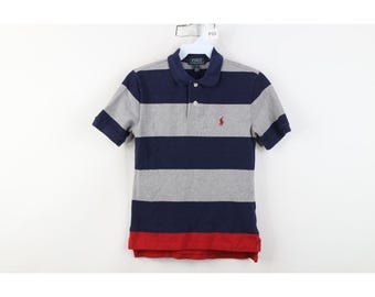 90s Y2K Boys Small Striped Color Block Knit Golf Polo Shirt Cotton, Vintage Ralph Lauren Polo Shirt, Boys Golf Polo Shirt, 90s Striped Polo