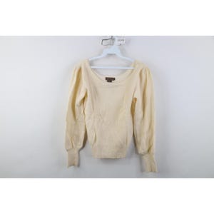 80s 90s Womens Medium Angora Lambswool Knit Off Shoulder Sweater Beige, 1980s Off Shoulder Sweater, Vintage Lambswool Knit Sweater, Angora