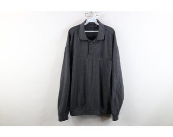 90s Streetwear Mens 2XL Faded Striped Collared Pullover Sweatshirt Gray, Vintage Collared Sweatshirt, 1990s Striped Sweatshirt, Sweatshirt