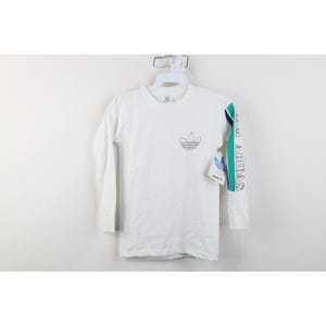 Deadstock Vintage 80s Adidas Boys Small Spell Out Long Sleeve T-Shirt White USA, Vintage Adidas Olympics Long Sleeve T-Shirt, 1980s Adidas