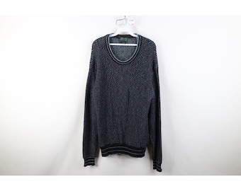 90s Streetwear Mens Large Distressed Rainbow Fleck Thermal Ribbed Knit Sweater, Vintage Rainbow Fleck Sweater, 1990s Thermal Ribbed Sweater