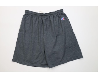 90s Russell Athletic Mens Size XL Faded Above Knee Shorts Heather Gray, Vintage Russell Athletic Shorts, 1990s Blank Shorts, Russell Shorts