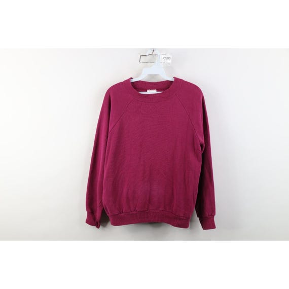 90s Streetwear Womens Medium Faded Blank Raglan Crewneck Sweatshirt, Vintage Blank Raglan Crewneck Sweatshirt, 1990s Crewneck Sweatshirt