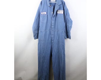 90s Mens 48 R UAW General Motors GM Powertrain Distressed Coveralls Bibs, Vintage Workwear Coveralls, 1990s GM Coveralls, Vintage Workwear