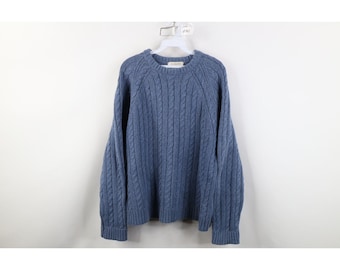 90s J Crew Womens Large Heavy Wool Cable Knit Fisherman Sweater Blue, Vintage J Crew Fisherman Sweater, 1990s Heavy Cable Knit Sweater, 90s