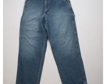 90er Jahre Streetwear Herren 34x30 Verblasste Baggy Latzhose mit weitem Bein Jeans Blau, Vintage Baggy Fit Denim Jeans, 1990er Jahre Jeans mit weitem Bein, Skateboarding