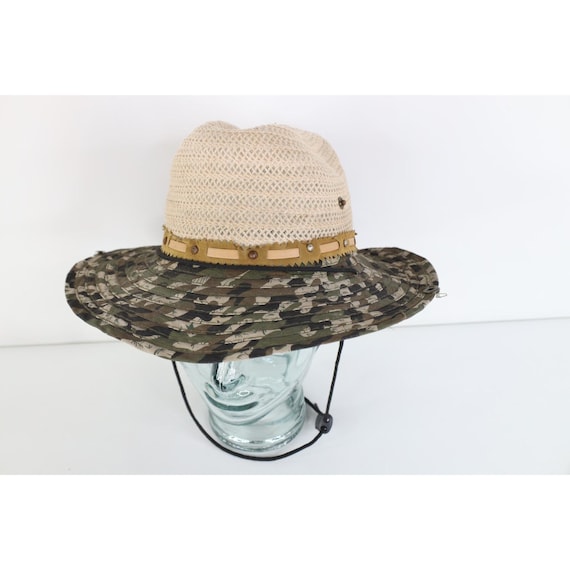 90s Y2K Streetwear Distressed Camouflage Straw Su… - image 1
