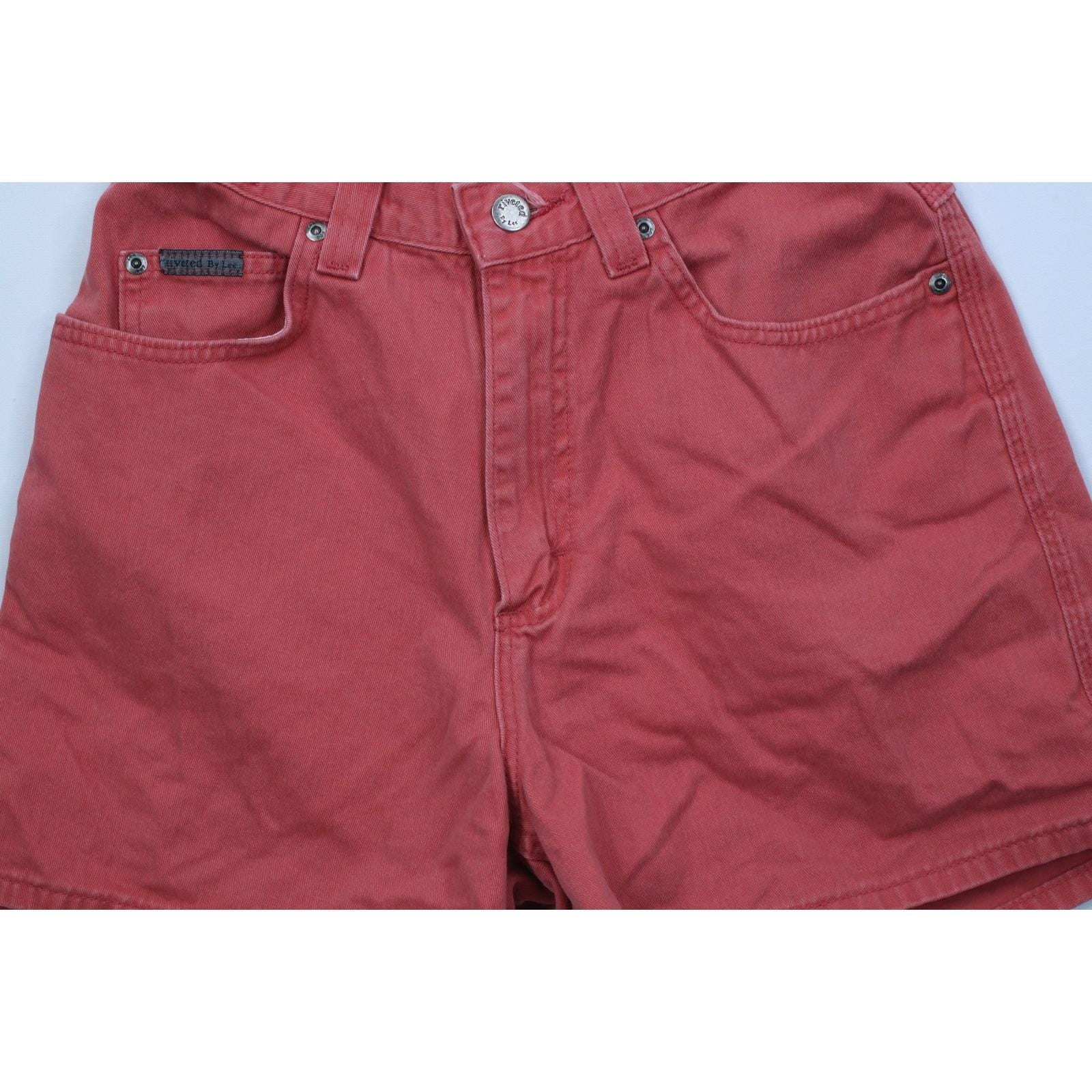 90s Lee Womens 6 Faded Above Knee Buckle Back Shorts Red Cotton