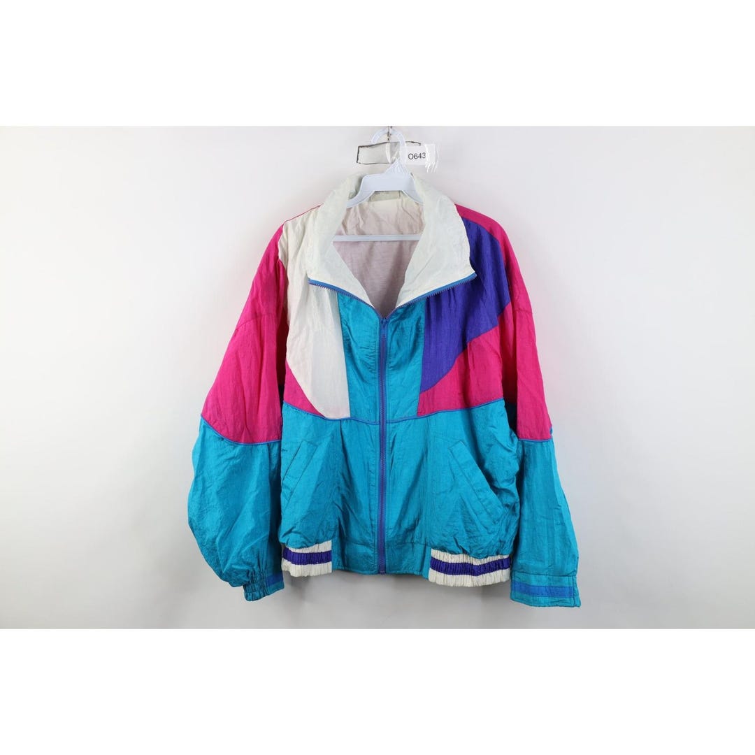 90s Streetwear Womens Large Lined Color Block Windbreaker Jacket Nylon ...