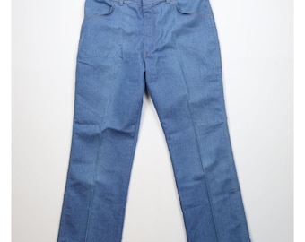 90s Streetwear Mens 38x30 Western Cowboy Flared Wide Leg Denim Jeans, Vintage Western Denim Jeans, 1990s Cowboy Jeans, Wide Leg Mens Jeans