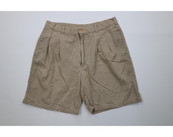Pantalones cortos chinos de algodón beige para hombre, talla 32, estilo streetwear de los 90, desgastados, por encima de la rodilla. Pantalones cortos de golf vintage, pantalones cortos de golf de los 90, pantalones cortos chinos estilo "dad short" vintage.