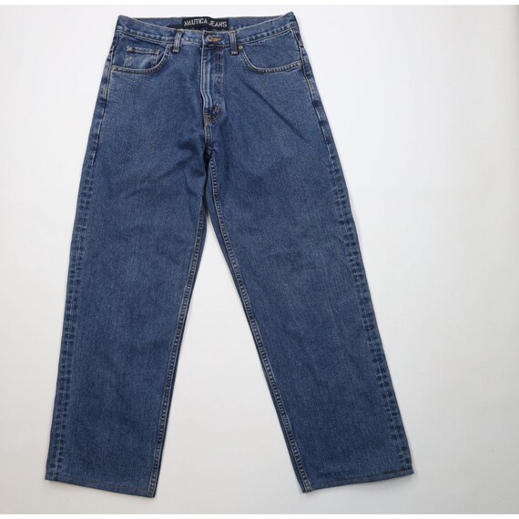 90s Y2K Nautica Mens 32x31 Faded Baggy Wide Leg Denim Jeans Blue 