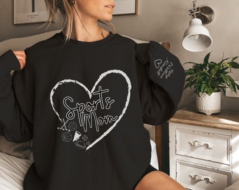 Personalized Sports Mom Sweatshirt, Sports Mom Shirt, Sports Mom Gift, Sports Mama, Sports Mom, Custom Sports Mom Shirt with Names on Sleeve