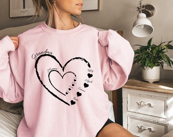 Custom Grandma Heart Sweatshirt, Grandma Shirt, Grandma Heart with Kid Names, Custom Mom Heart with Kids Names, Personalized Double Heart