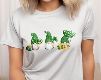 St. Patrick's Day Gnome T-Shirt, Cute Lucky Gnomes Graphic Tee, Green Irish Leprechaun Shirt, Festive Holiday Outfit