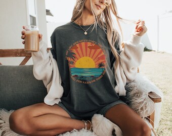 Inspirational Sunset Graphic T-Shirt, Let Your Light Shine Verse Tee, Bible Verse Shirt, Christian Motivational T-shirt, Sun and Palm Design