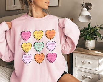 Personalized Candy Heart Sweatshirt, Conversation Hearts Shirt, XOXO Sweatshirt, Custom Valentines Day Shirt, Gift For Valentine