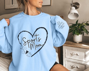Personalized Sports Mom Sweatshirt, Sports Mom Shirt, Sports Mom Gift, Sports Mama, Sports Mom, Custom Sports Mom Shirt with Names on Sleeve