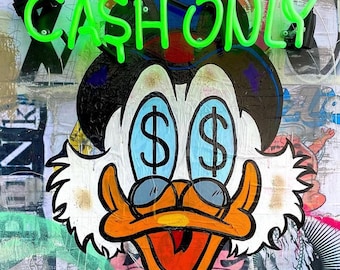 Cash Only Scrooge Wood Panel Neon Art | Rock Therrien