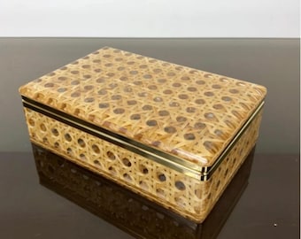 Vintage 1970s Italian Lucite, Rattan & Brass Hinged Box | Christian Dior Home