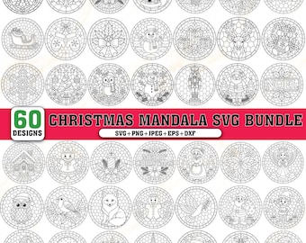 60 Christmas Mandala SVG Bundle, Mosaic Designs for Cricut, Silhouette (Digital Download)