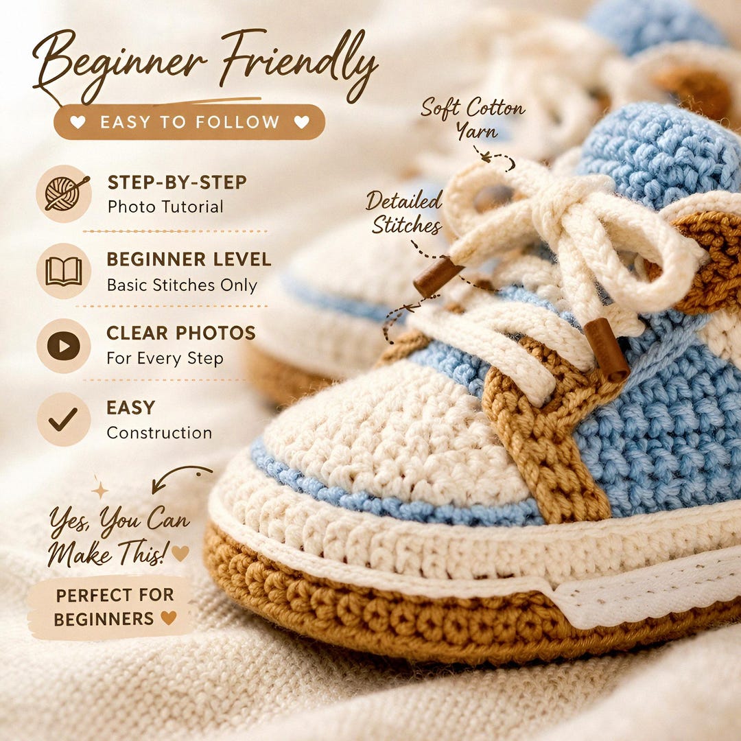 Crochet Baby Sneakers Pattern PDF, Modern Baby Booties, Step-by-step ...