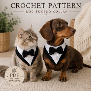 Crochet Dog Tuxedo Collar Pattern, Pet Bow Tie Bandana (PDF Download)