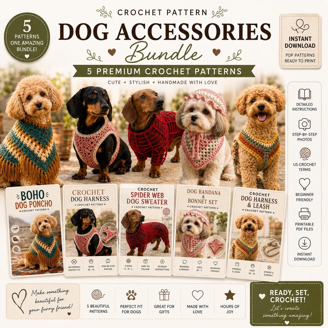 手編みペットバンダナ2個セット 犬猫用アクセ かぎ針編みの犬用バンダナ - Etsy 日本