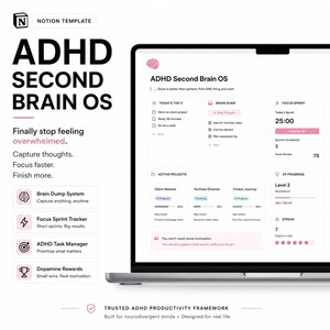 ADHD Second Brain OS Notion Vorlage | Task-Manager, Focus Tracker