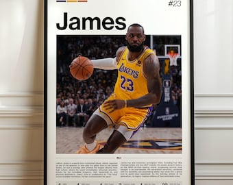 LeBron James Poster, NBA Basketball Print, Sports Artwork, James Lakers NBA